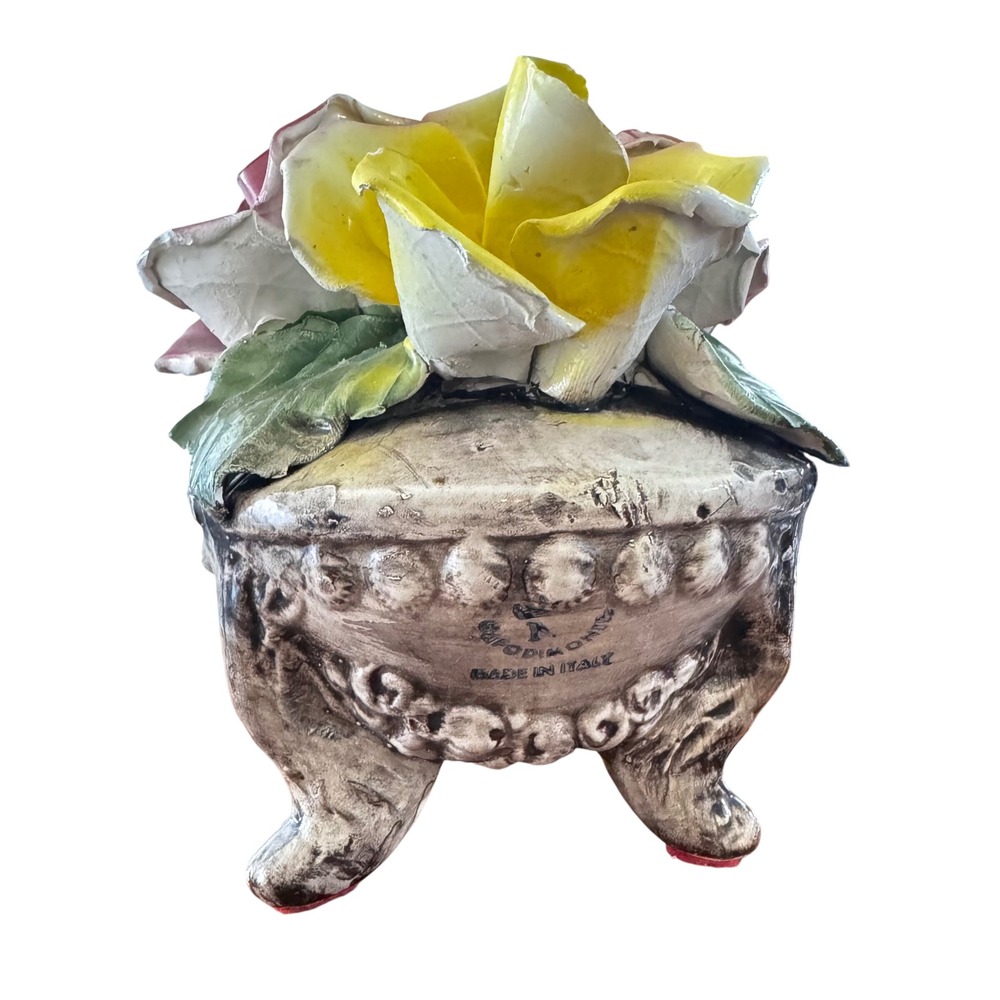 Handmade Vintage Capodimonte Made In‎ Italy Floral Rose Ceramic chipped Rose
